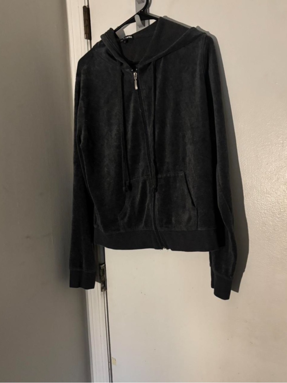 Fashion Nova Charcoal Black Velour Hoodie